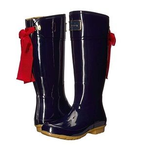 Joules Rain Boots With Red Bow. NWT